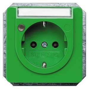 Groene stopcontact met een ronde aansluiting, merknaam 'SIEMENS' zichtbaar, geschikt voor elektrische apparaten.