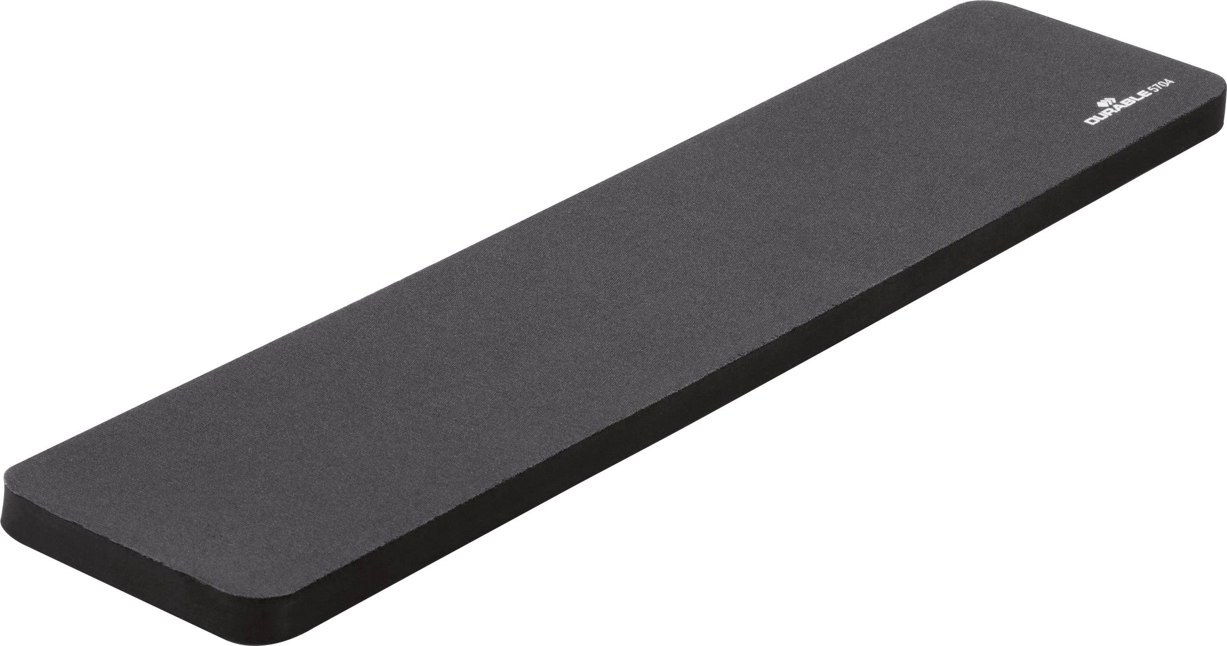 Zwarte ergonomische polssteun voor toetsenborden, rechthoekig en plat, ter ondersteuning en comfort tijdens het typen.