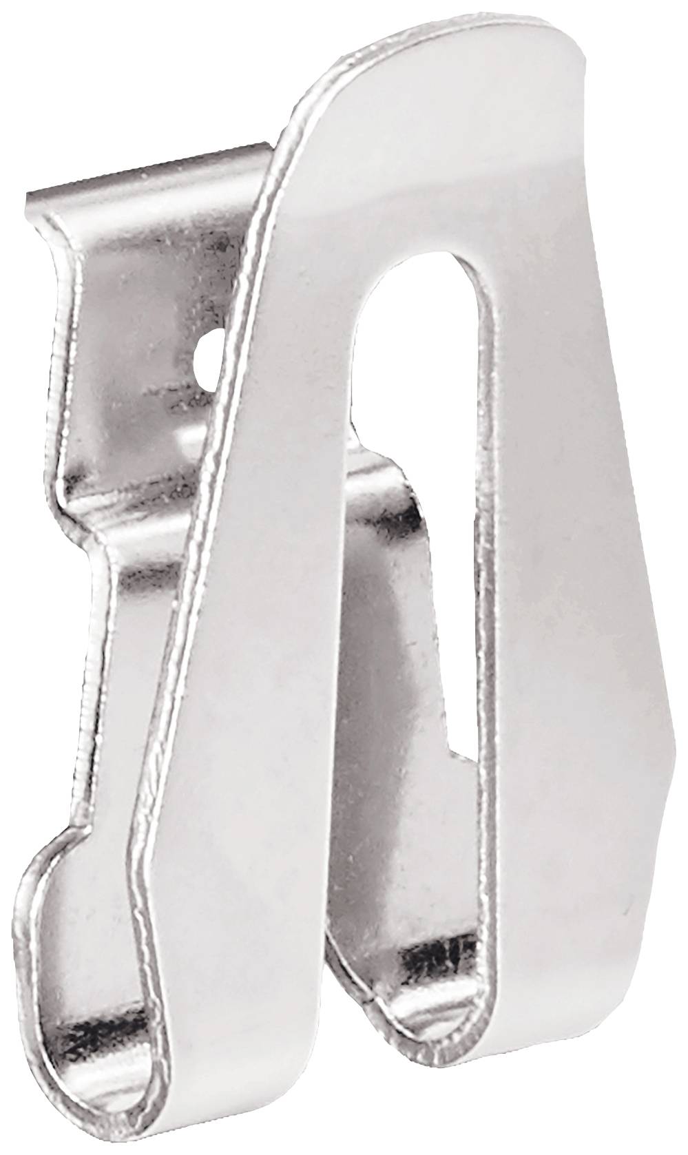 Metalen paperclip tegen een witte achtergrond, die vaak wordt gebruikt om documenten of materialen aan een houder te bevestigen.