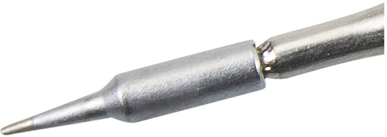 Metalen punt van een soldeerbout, taps toelopend, bedoeld voor het nauwkeurig solderen van elektronische componenten.