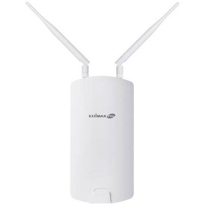 Een witte, verticale WLAN-router met twee antennes omhoog gericht. Op de voorkant staat 'EDIMAX Pro'.