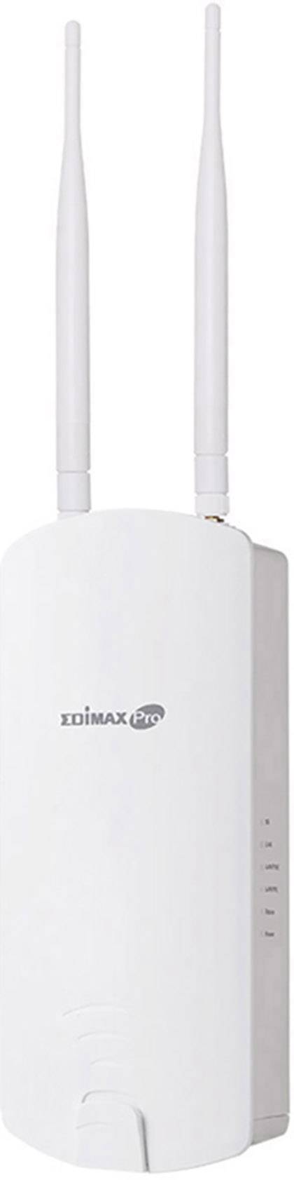 Een witte WLAN-router met twee antennes, modelnummer zichtbaar aan de voorkant. Apparaat voor draadloze netwerkverbindingen.