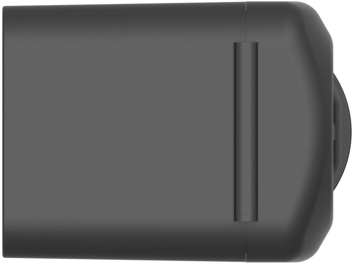 Zwarte, rechthoekige laadblok met afgeronde randen en een USB-C-aansluiting aan de rechterkant.