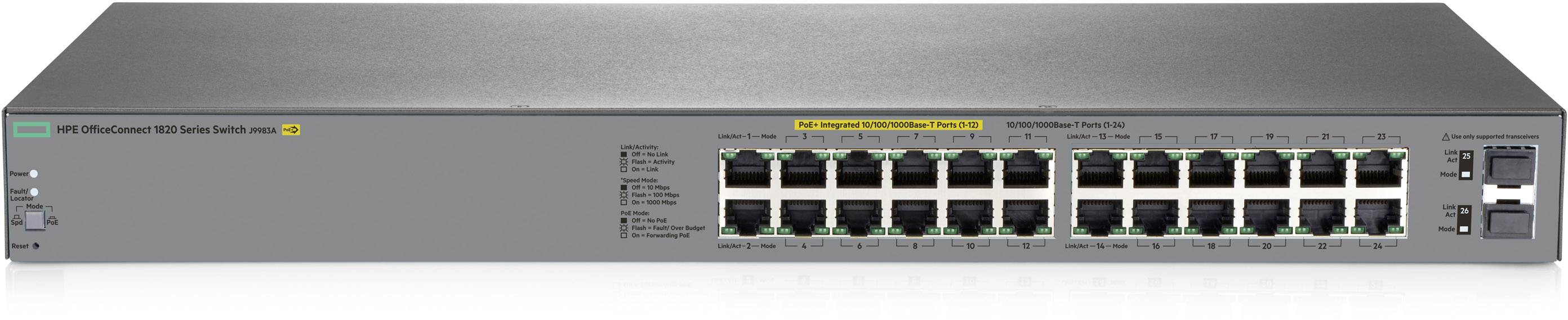 Hewlett Packard Enterprise J9983A#ABB Switch / ProCurve / 1820-24G-PoE / 24x10 Netwerk switch PoE-functie