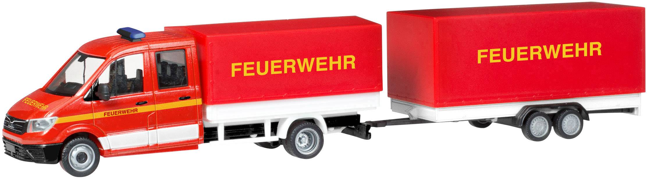 Herpa 093866 H0 Hulpdienstvoertuig MAN TGE dubbele cabine met laadbak en plan aanhanger