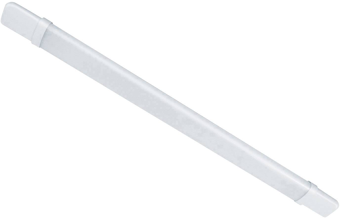 Een witte, slanke pen in diagonale positie op een witte achtergrond.