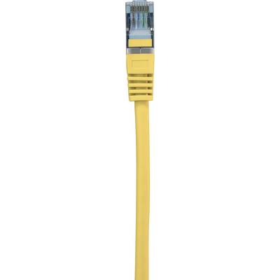 Een geel Ethernet-kabel met een RJ-45-connector, die wordt gebruikt voor het verbinden van computers met netwerken.