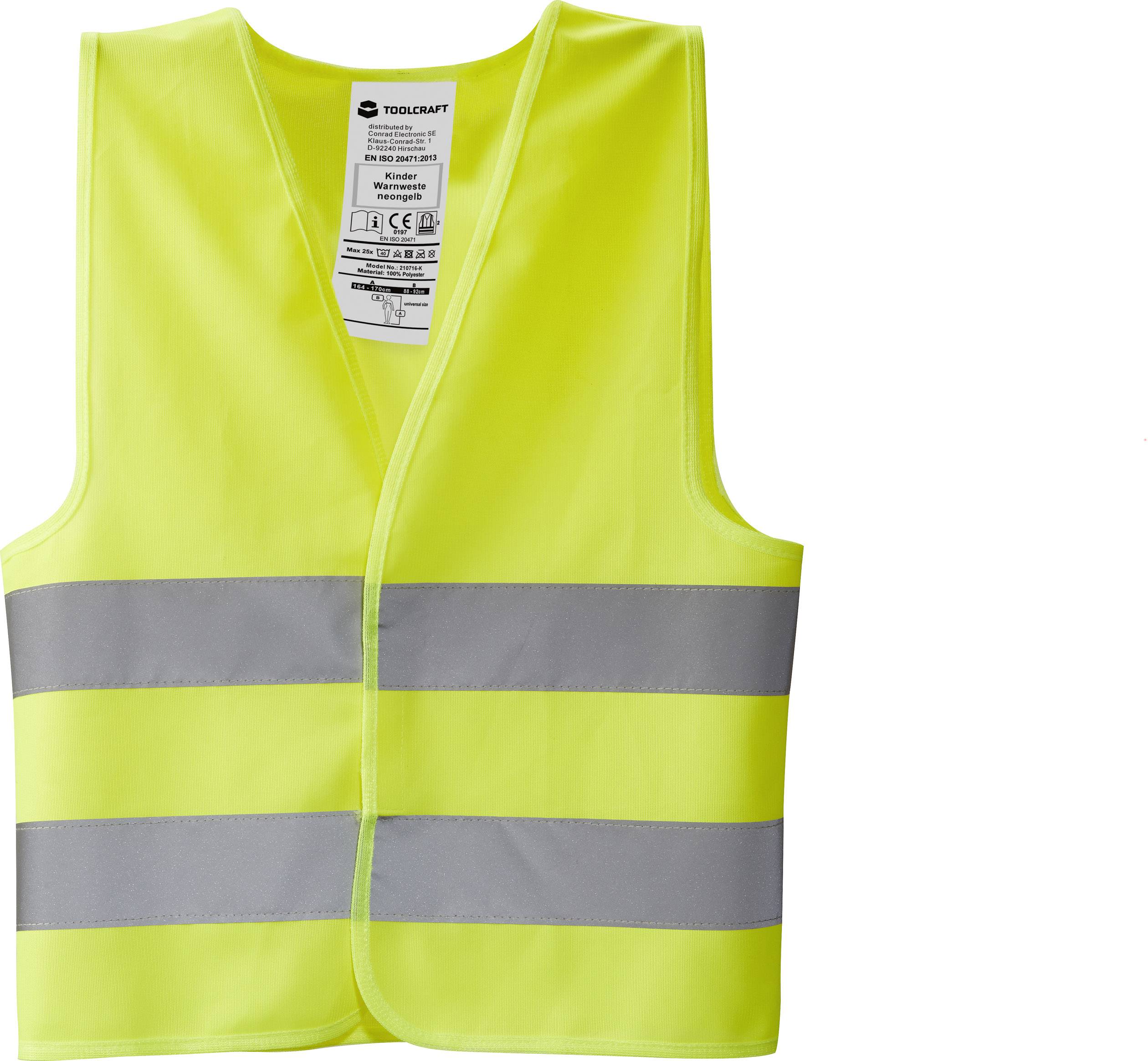 Fluorescerend gele veiligheidshesje met twee zilveren reflecterende strepen, geschikt voor verhoogde zichtbaarheid bij nacht of slechte lichtomstandigheden.