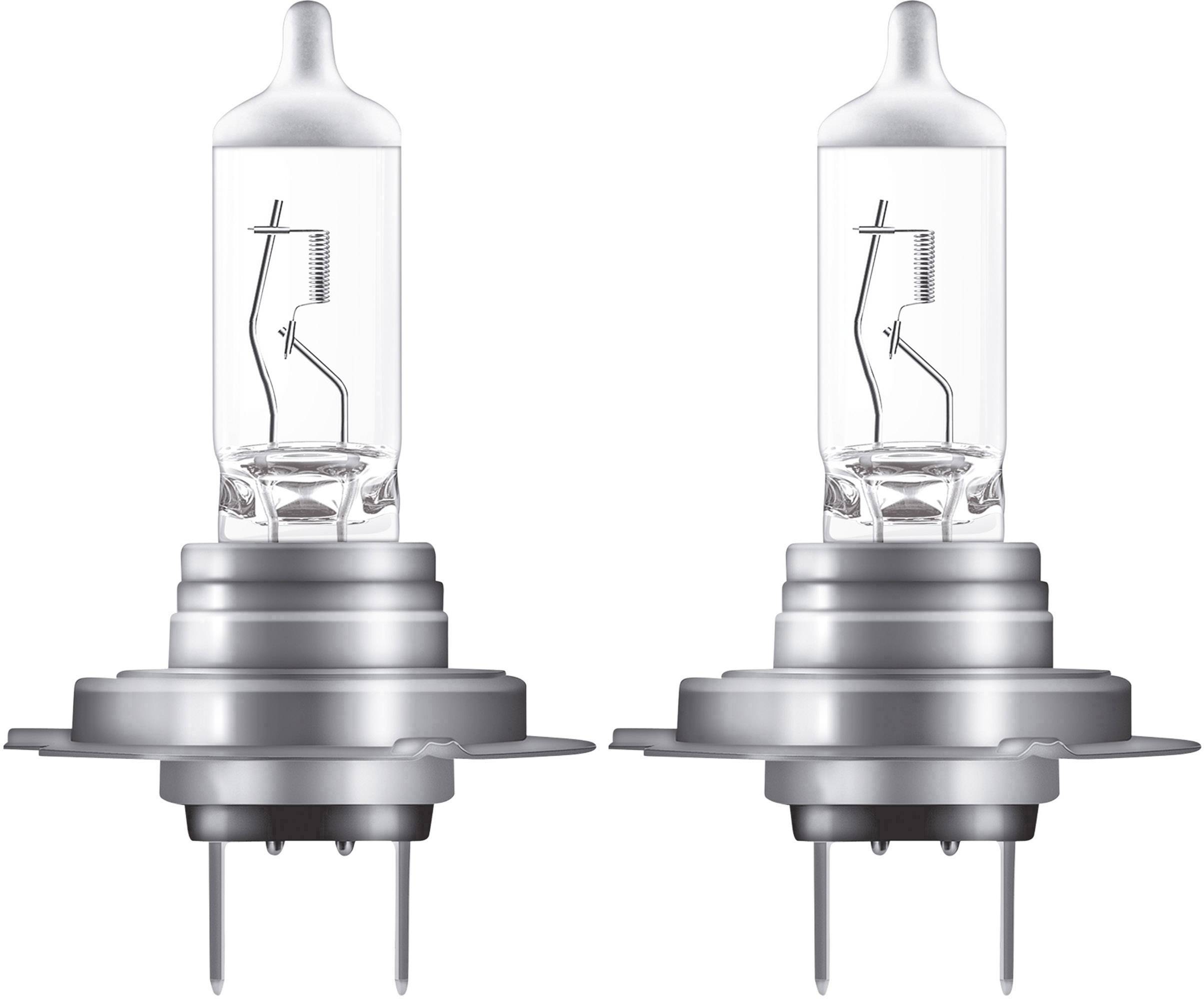 Twee identieke halogeenlampen met heldere glazen behuizingen en zichtbare gloeidraden, naast elkaar geplaatst op een witte achtergrond.