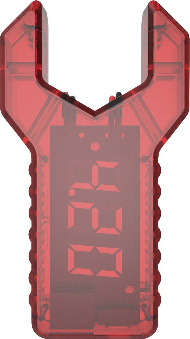 Rode digitale momentsleutel-opzetstuk met scherm waarop '3.50' wordt weergegeven, gebruikt voor nauwkeurige draaimomenmetingen.