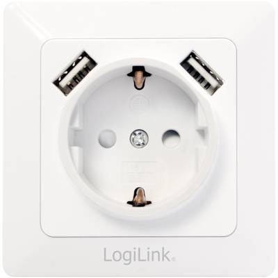 LogiLink PA0162 1-voudig Stopcontact (onderbouw)  Met USB, Kinderbeveiliging IP20 Wit