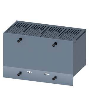 Een rechthoekig, grijs elektrisch apparaat met ventilatiesleuven en meerdere aansluitingen aan de voorkant.