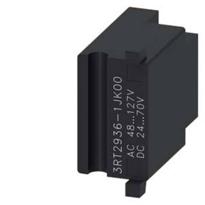 Zwart elektrisch onderdeel met opschrift '3RT2936-1JK00 AC 48...127V DC 24...70V', gebruikt voor spanningsaanpassing.