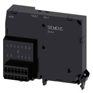 Een zwart elektronisch Siemens-apparaat met aansluitingen en labels: 'ADDR', 'FAULT', 'AS-i'. Belangrijke component voor industriële toepassingen.