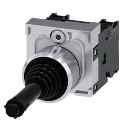 Joystick voor machinebediening met zwarte hendel en zilveren basis, geschikt voor industriële toepassingen.