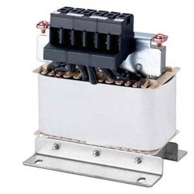 Een transformator met een metalen behuizing en meerdere kabelaansluitingen bovenop. Hij is gemonteerd op een metalen steun en is geschikt voor elektrische toepassingen.