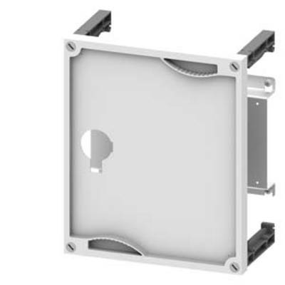 Een rechthoekige metalen behuizing met schroefgaten in de hoeken en een ronde uitsparing in het midden.