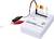Een LED-tester met meerdere gekleurde LED's en twee krokodillenklemmen, voor het testen van LED-functies en polariteit.