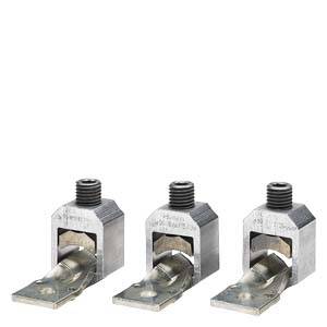 Drie metalen onderdelen met schroefdraadbevestiging, vermoedelijk voor kabelaansluiting, op een witte achtergrond.
