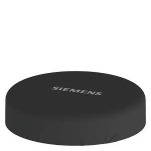 Een zwarte, ronde Siemens-sensor of -apparaat, mogelijk voor ruimtebewaking of -besturing, tegen een witte achtergrond.