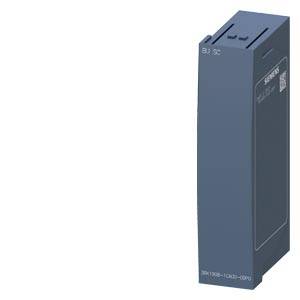 Een blauwe industriële CPU-eenheid met labels en een QR-code aan de voorkant, aangeduid als '6ES7 138-4DC01-0AB0'.