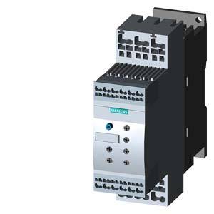 Elektronische magneetschakelaar van Siemens, toont een apparaat voor het schakelen van elektrische belastingen. Bevat in-/uitgangsklemmen en koelribben.