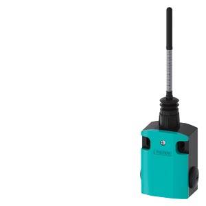 Een turquoise schakelaar met een zwarte hefboom, geschikt voor industriële toepassingen, tegen een witte achtergrond.