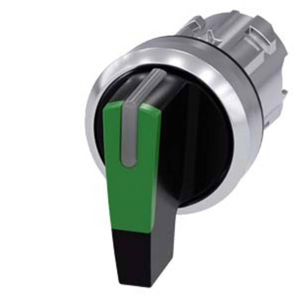 Siemens 3SU10522CL400AA0 3SU1052-2CL40-0AA0 Knevelschakelaar Met draaibescherming, Verlicht, Metalen frontring, Hoogglans, Rond Knevel Groen 2 x 45 °  1 stuk(s)