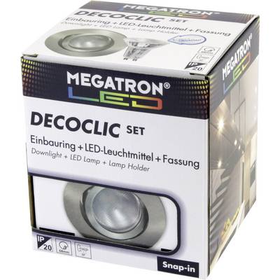 'MEGATRON LED DECOCLIC SET' Verpakking; bevat een inbouw- en LED-lamp. Geschikt voor IP20, energiezuinige verlichtingsoplossing.