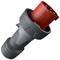 Grijze en rode elektrische stekker in cilindrische vorm, met gegroefde greep voor betere hanteerbaarheid.