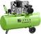 Groene compressor met zwarte motor en wielen, merknaam 'ZIPPER ZI-COM200-10' op de tank.