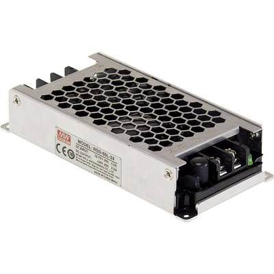 Een rechthoekige metalen behuizing met ventilatierooster en aansluitklemmen, gekenmerkt als model 'RSD-60L-24'.