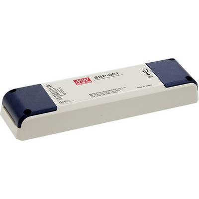 Een USB-apparaat in rechthoekige vorm met het opschrift 'SBP-001'. Het heeft rode en blauwe markeringen en is geplaatst op een witte ondergrond.