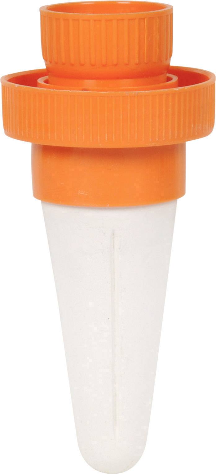 Een oranje, conische kunststof container met schroefdeksel, vaak gebruikt voor laboratoriumdoeleinden.