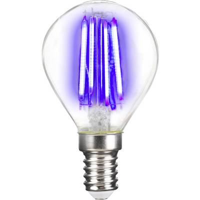 Gloeilamp met blauw licht aan de binnenkant, moderne stijl, metalen fitting.