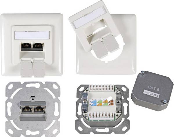 EFB Elektronik ET-25211.1V1 Netwerkdoos Inbouw (in muur) Inzet met centraalstuk en frame CAT 6  Zuiver wit (RAL 9010)