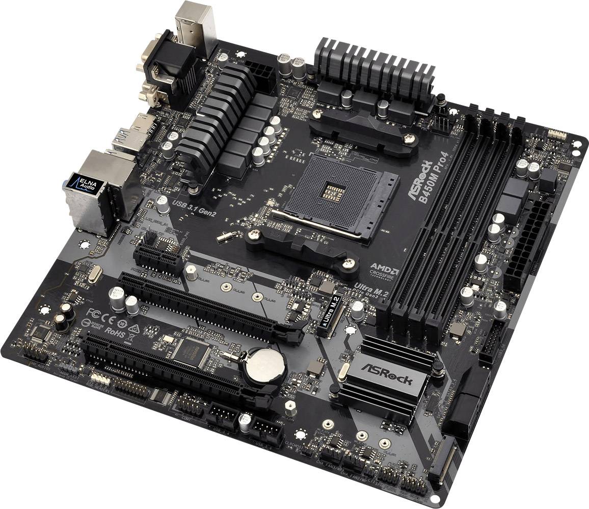 ASRock B450M-Pro4 Moederbord Socket AMD AM4 Vormfactor Micro-ATX ...