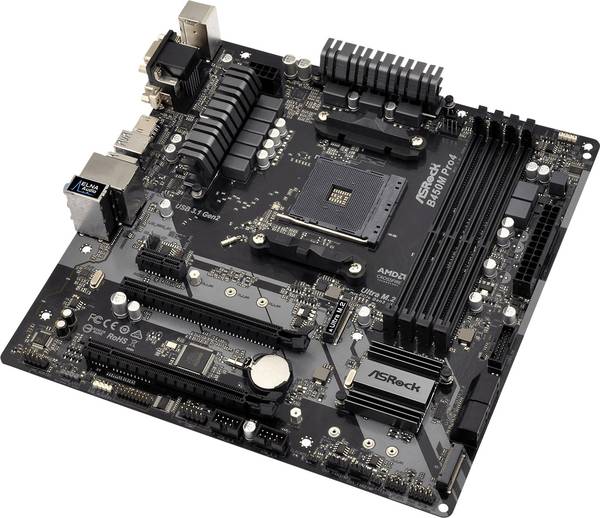 ASRock B450MPro4 Moederbord Socket AMD AM4 Vormfactor MicroATX