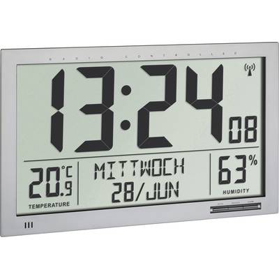 Digitale wandklok toont de tijd '13:24', datum 'woensdag 28 juni', temperatuur '20,9°C' en luchtvochtigheid '63%'.