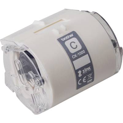 Een witte Brother CK-1000 etikettenpatroonrol met Zink-technologie, geschikt voor printers.