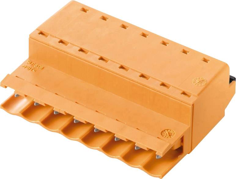Oranje stekkerverbinding met meerdere aansluitklemmen, voor het verbinden en borgen van kabels in elektrische installaties.