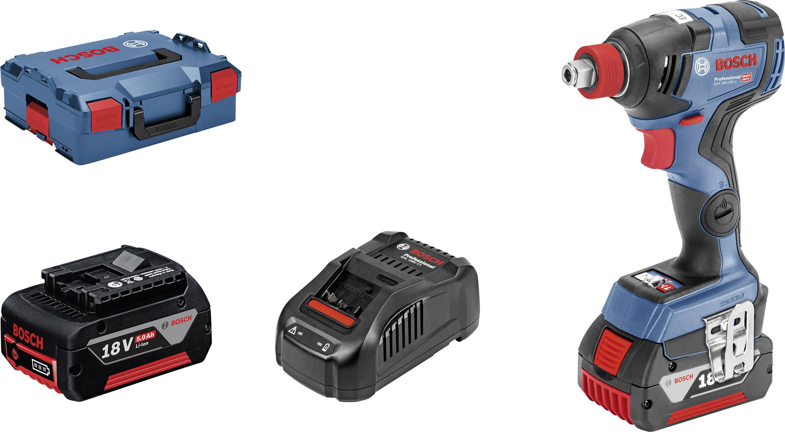 BOSCH GDX 18V-200 C 1/2"/ HEX 1/4" Slagmoersleutel 200 Nm 2x5,0 Ah-0