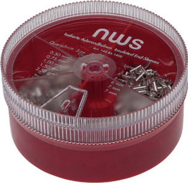 NWS 144-BS-1400 Assortiment adereindhulzen 0.5 mm², 0.75 mm², 1 mm², 1.5 mm², 2.5 mm² Ongeïsoleerd Zilver 1400 stuk(s) Box