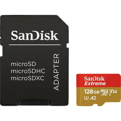 SanDisk Extreme™ microSDXC-kaart 128 GB Class 10, UHS-I, UHS-Class 3, v30 Video Speed Class A2-vermogensstandaard