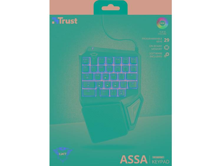 Trust 888 ASSA Game-toetsenbord voor gebruik met Ã©Ã©n hand Verlicht Zwart, Meerkleurig
