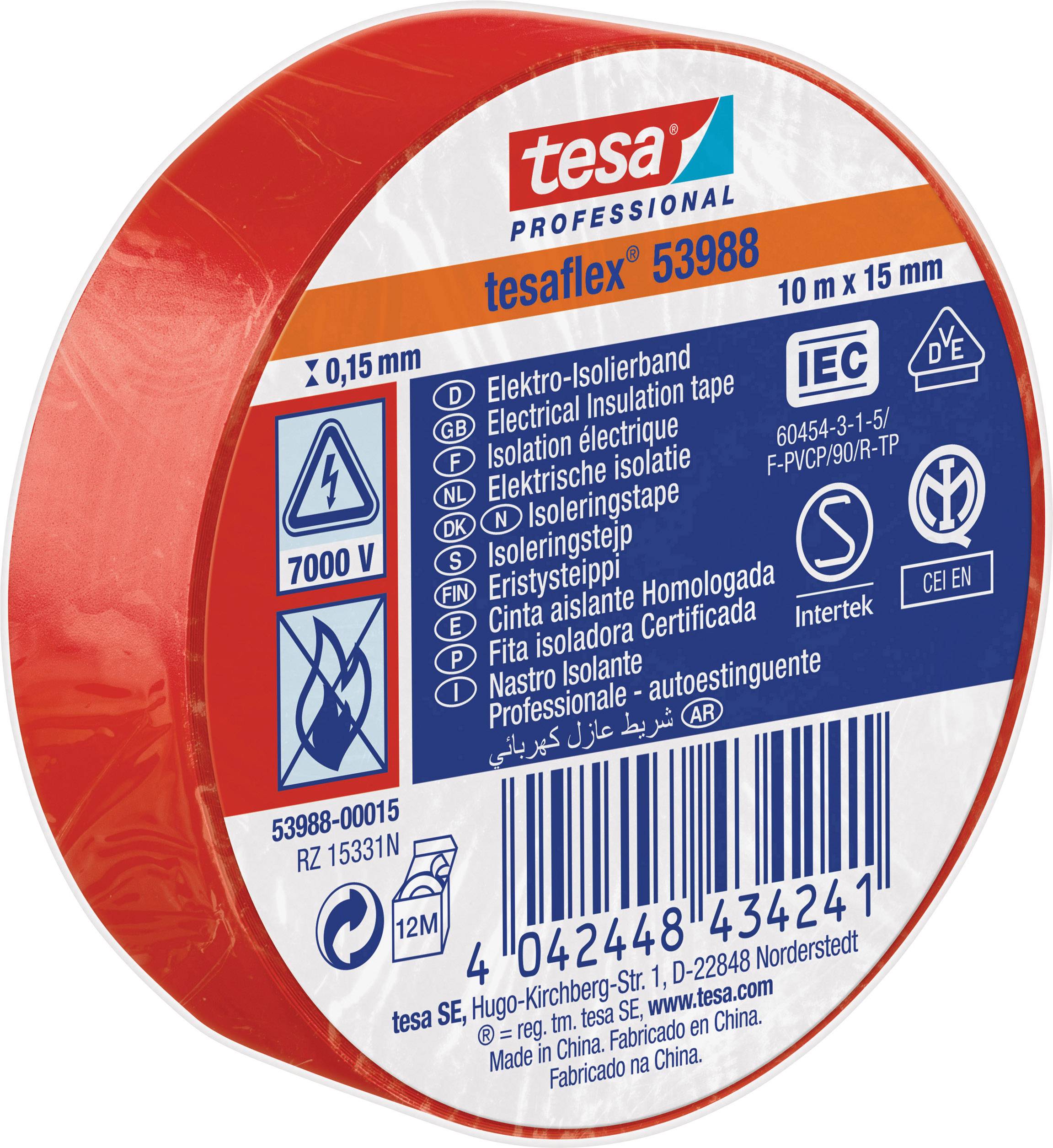 tesa 53988-00015-00 Isolatietape tesa Professional Rood (l x b) 10 m x 15 mm 1 stuk(s)