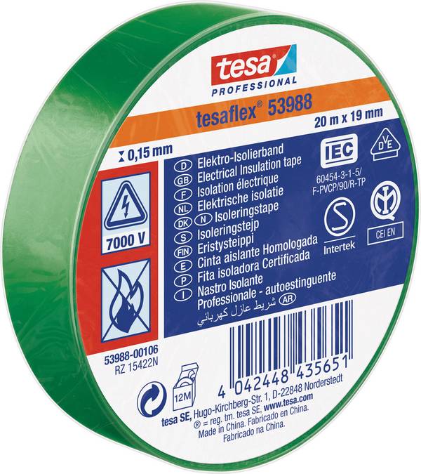 tesa  53988-00106-00 Isolatietape tesa Professional Groen (l x b) 20 m x 19 mm 1 stuk(s)