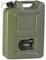 Groene 20-liter jerrycan met schroefdeksel bovenaan en afneembare schenktuit aan de voorkant.