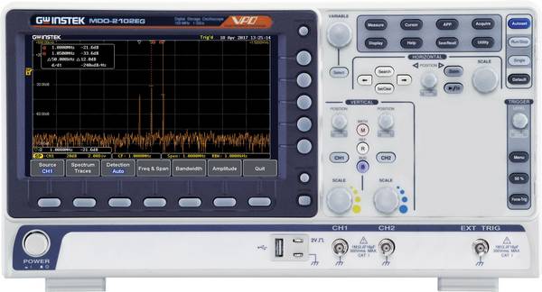 GW Instek MDO-2102EX Digitale oscilloscoop 100 MHz 1 GSa/s 10 Mpts 8 Bit Digitaal geheugen (DSO), Spectrumanalyzer, Multimeterfuncties