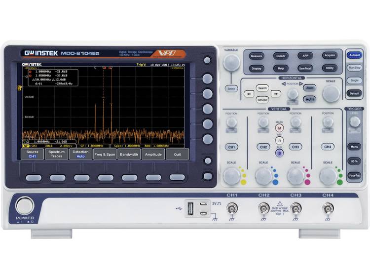 GW Instek MDO-2104EG Digitale oscilloscoop 100 MHz 1 GSa-s 10 Mpts 8 Bit Digitaal geheugen (DSO), Sp